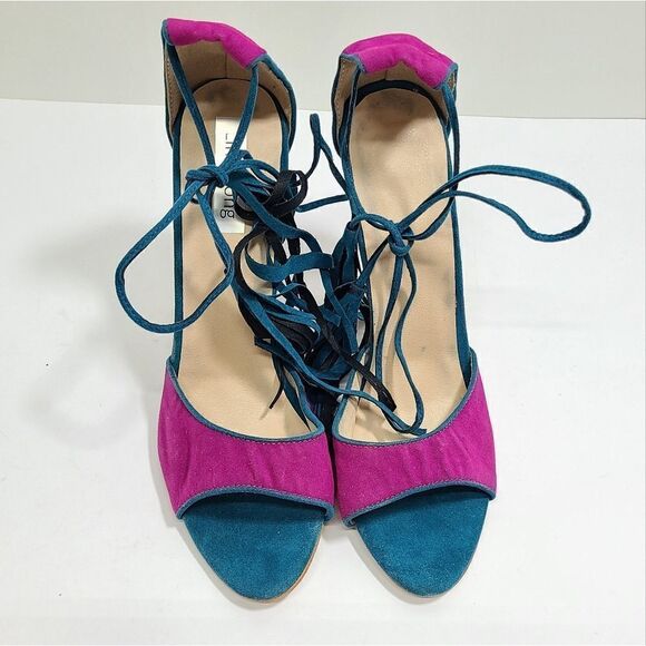 Chic Fuchsia Suede Fringe Sandals Concise Ultra High Heels Lace-up Tassel Shoes - Picture 7 of 9